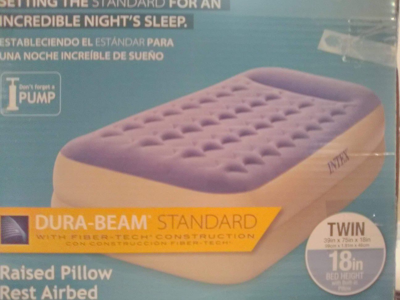 Brand New, Never used Air mattress, built in pillows and electric pump