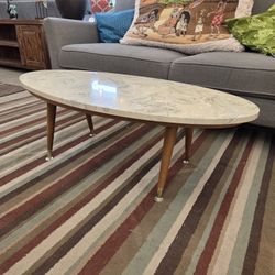 Oval Faux Stone MCM Coffee Table