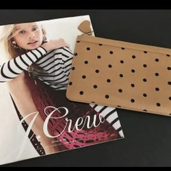 J. Crew Tan/Black Polka Dot Leather Cosmetic Bag Purse