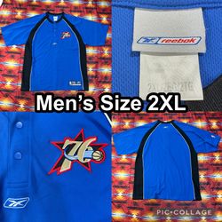 Philadelphia 76ers Warm Up Shirt Mens Size 2XL Blue NBA Basketball Jersey Reebok