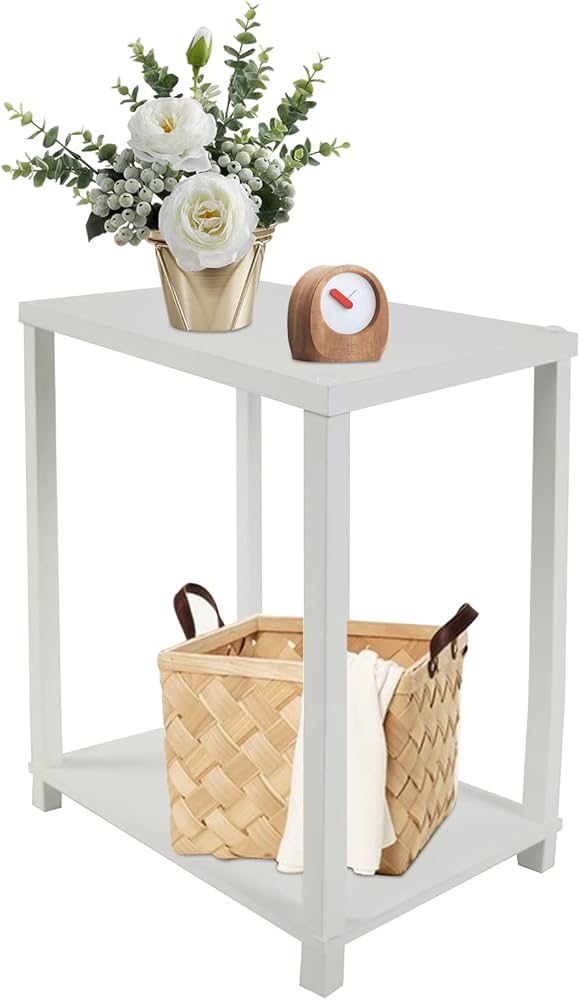 White Nightstand, Side Table Without Drawers, Wooden End Table for Bedside Tables for Small Spaces, Side Table with Storage Shelf Leg, Solid Wood Legs