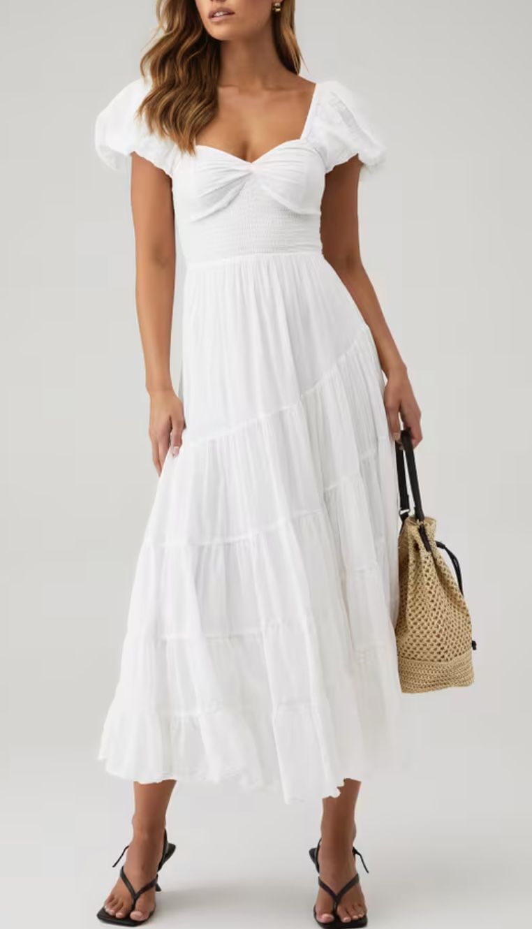 FREE PEOPLE Sundrenched Smocked Puff Sleeve Maxi Dress NWOT