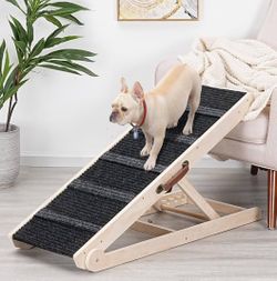 Wooden Adjustable Pet Ramp for All Dogs and Cats - Non Slip Carpet Surface and Foot Pads - 40" Long and Adjustable from 12” to 24” - Up to 200LBS - Fo