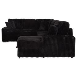 New Sleeper Sectional Sofa In Black Velvet Corduroy