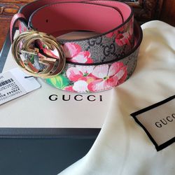 Gucci Classic Leather Belt - Pink Flower Bloom Belt 370543 ALL sizes Available 
