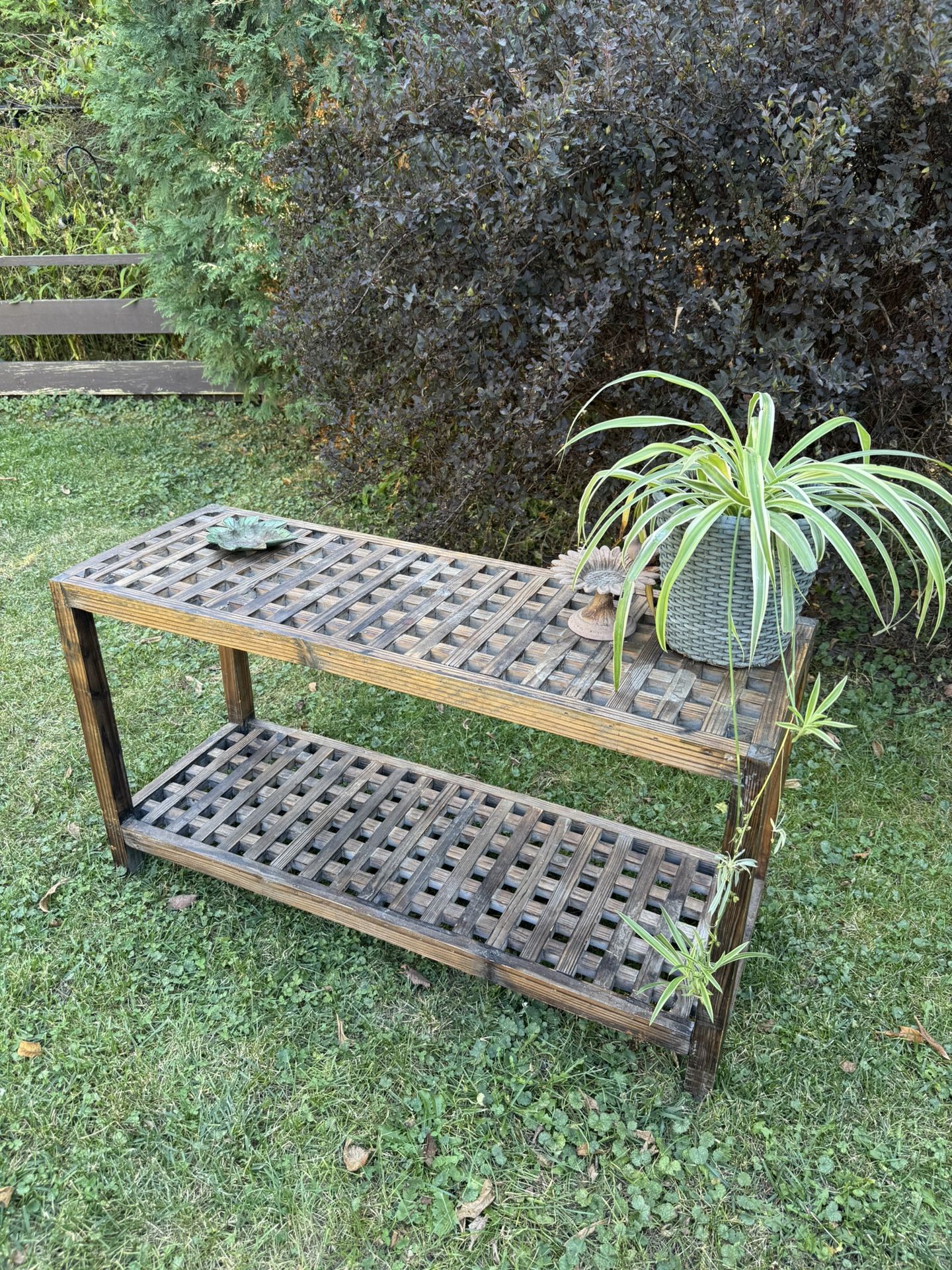 Wooden Long Grate Table Shelf Storage Organizer