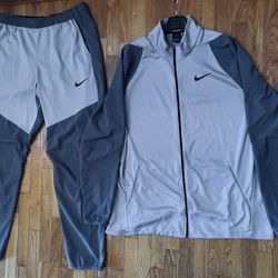 Vintage Nike Dri Fit 2X Tall Jacket & Pants Tracksuit Gray w Pleated Detailing