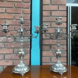 Vintage Pair Of Silver plate Dragon Gothic Victorian Candlesticks Candle opera 