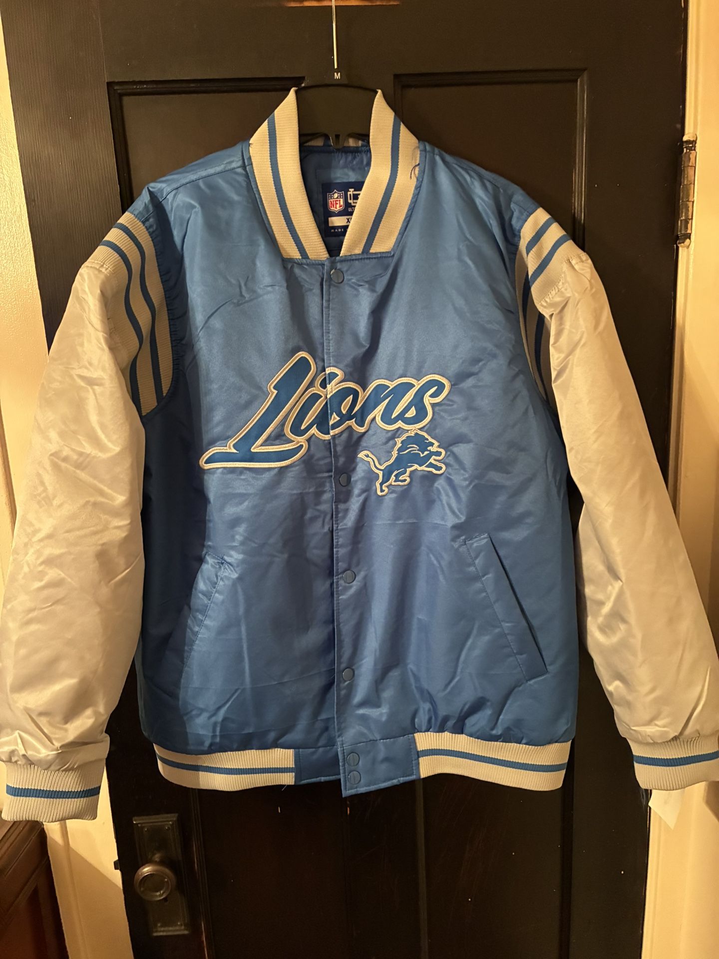 Detroit Lions Nylon Bomber Jacket In Sizes Small, Medium, Large, & XLarge