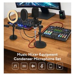 Podcast Microphone Bundle with Sound Card & Ring Light