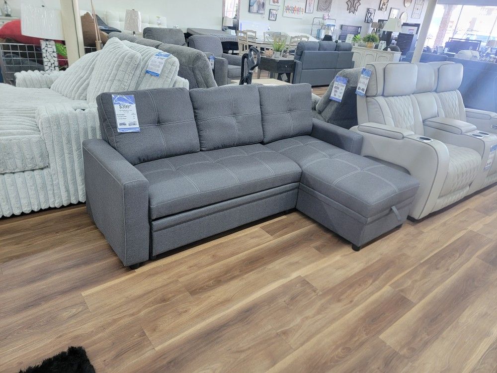 New 2pc Sleeper Sectional In Grey