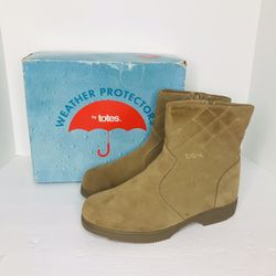 Totes Weather Protectors Tan Leather Suede Zip 8” Boots 44994 Women’s Size 9