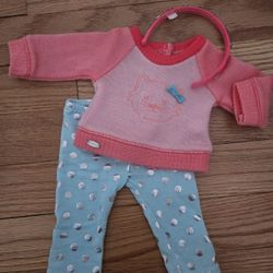 American Girl Cat Sweater + Polka Dot Leggings 