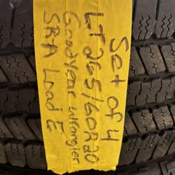 Set of 4 tires LT265/60r20 Goodyear wrangler SR-A load range E very good condition $385