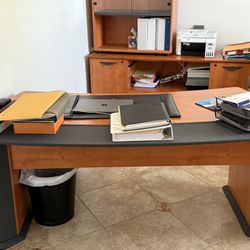 Bow Shaped Desk, Two Drawer File Cabinet, Book shelf and Cabinet 