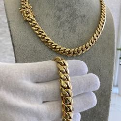 14MM Cuban Set 14K Gold Plated Doesn't Loses Color