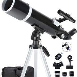 Telescope 80mm Aperture 600mm with Fully Multi-Coated Optics - Professional-Grade Astronomy Tool for Beginners, Includes Wireless Control, Phone Adapt