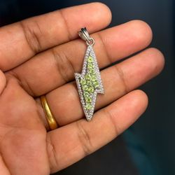 925 Sterling Silver Lightning Bolt Pendant Peridot Stone | 2" | 6.82g