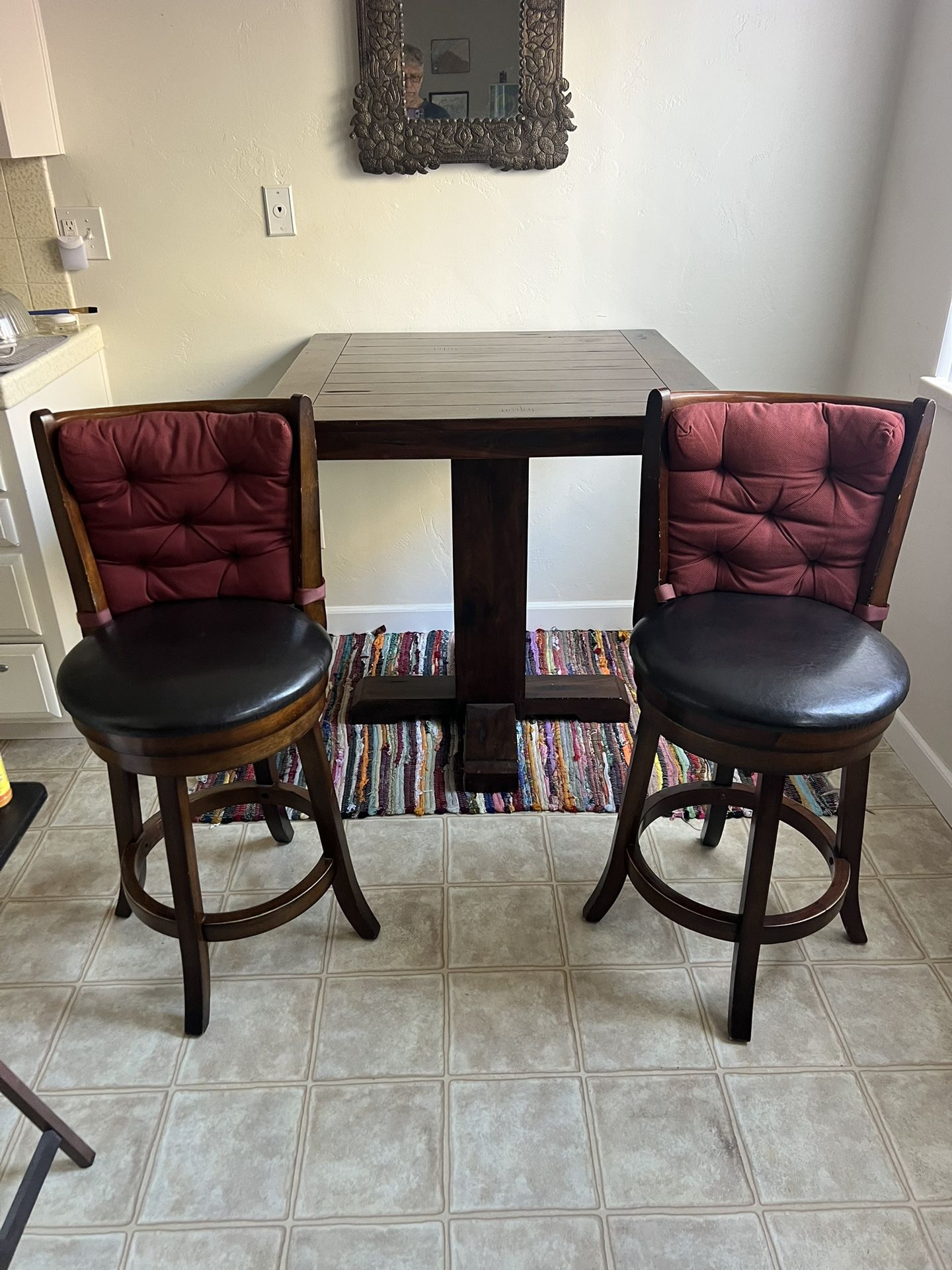 Dark Wood Bar Table And 2 Stool Set