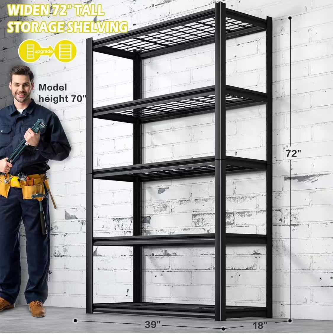 😀 REIBII 39"Wx18"Dx72"H Garage Storage Shelves Heavy Duty Garage Shelving Adjustable Storage Rack Steel 5-Tier Metal Shelving 2000lbs Capacity Shelv