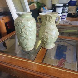 Green Crackle Finish Vases 