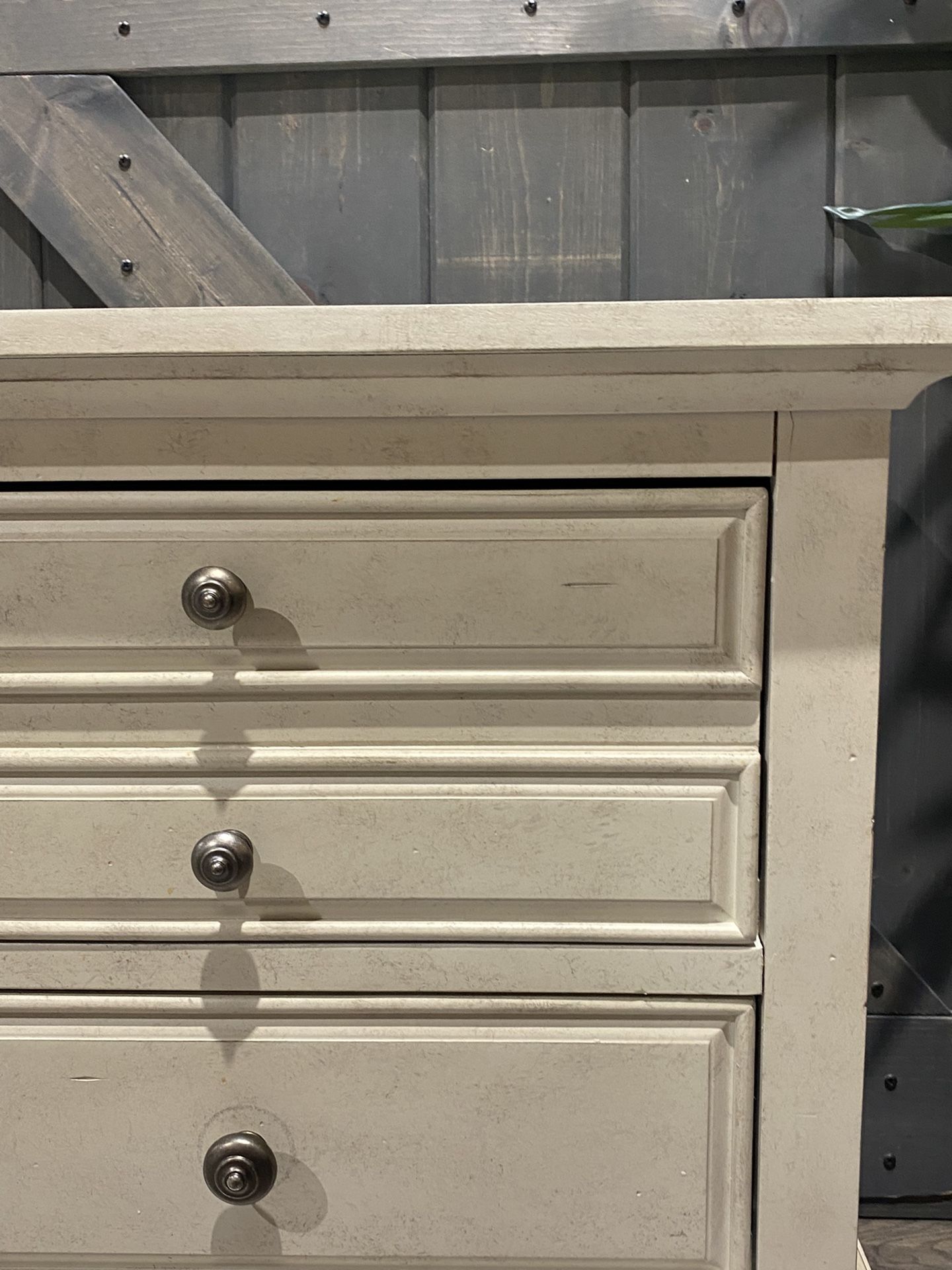 {ONE} Philomena 2 - Drawer Nightstand in Antique White. Minor wear. 29” x 28” x 17”. Solid + manufactured wood. MSRP $357. our price $195 + sales tax