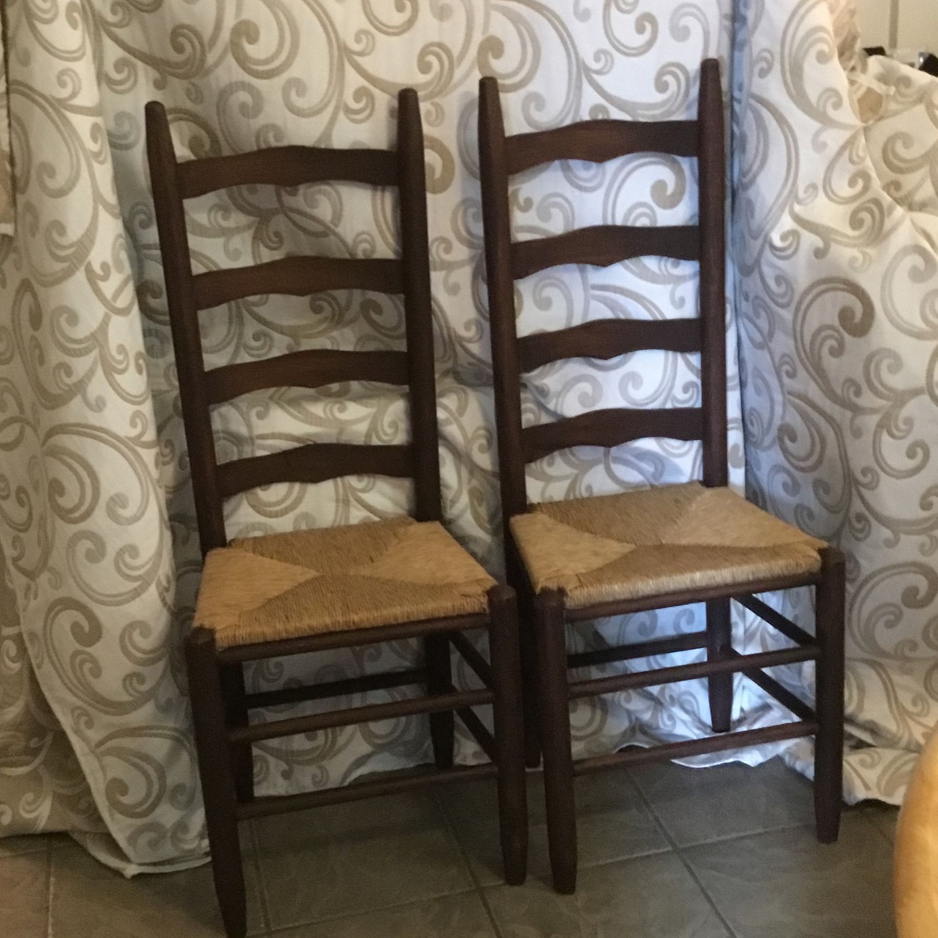Two Ladder High Back / Rush Type Seat Chairs