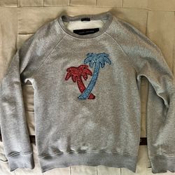 Marc Jacobs Sequined Palm Trees Heathered Sweatshirt In Grey