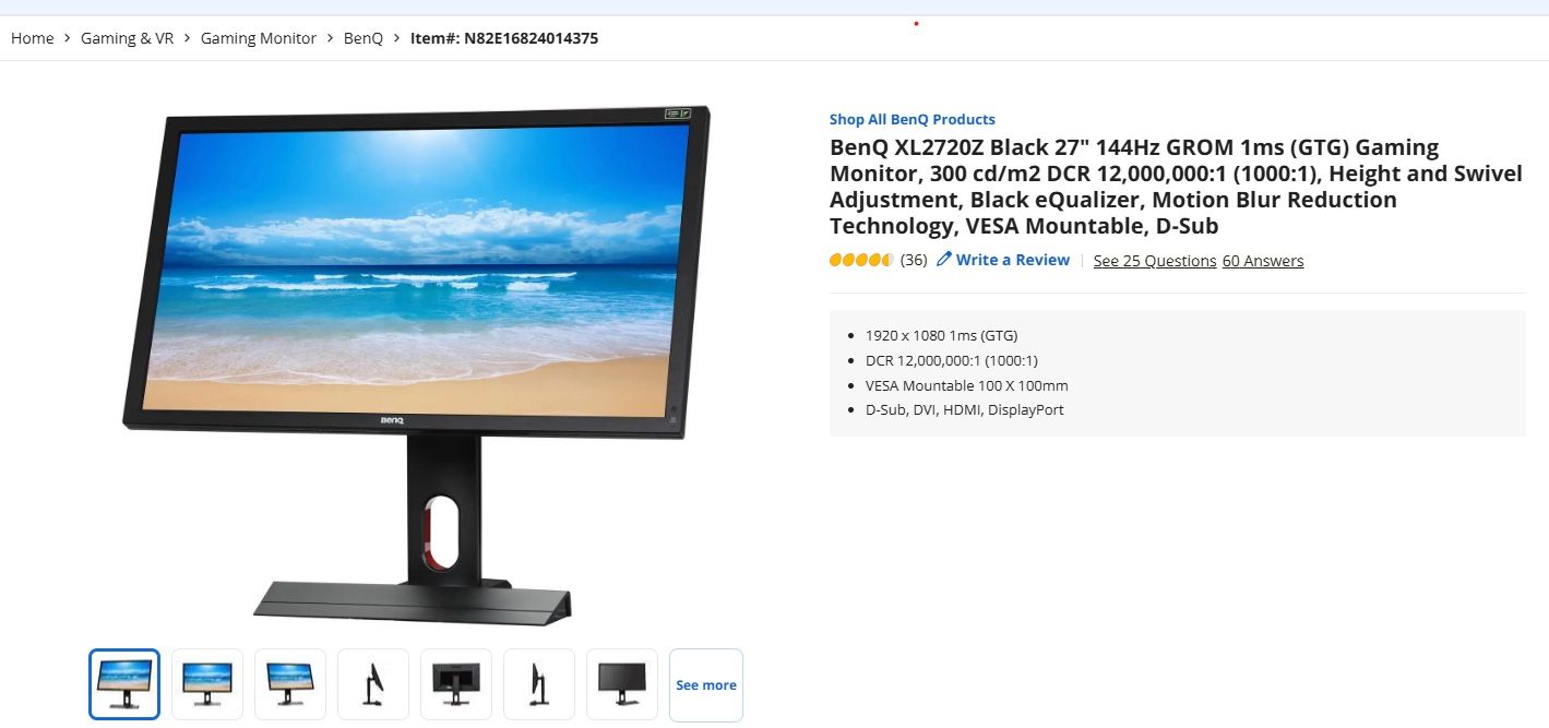 BenQ XL2720Z 27" 1080p 144hz Gaming Monitor