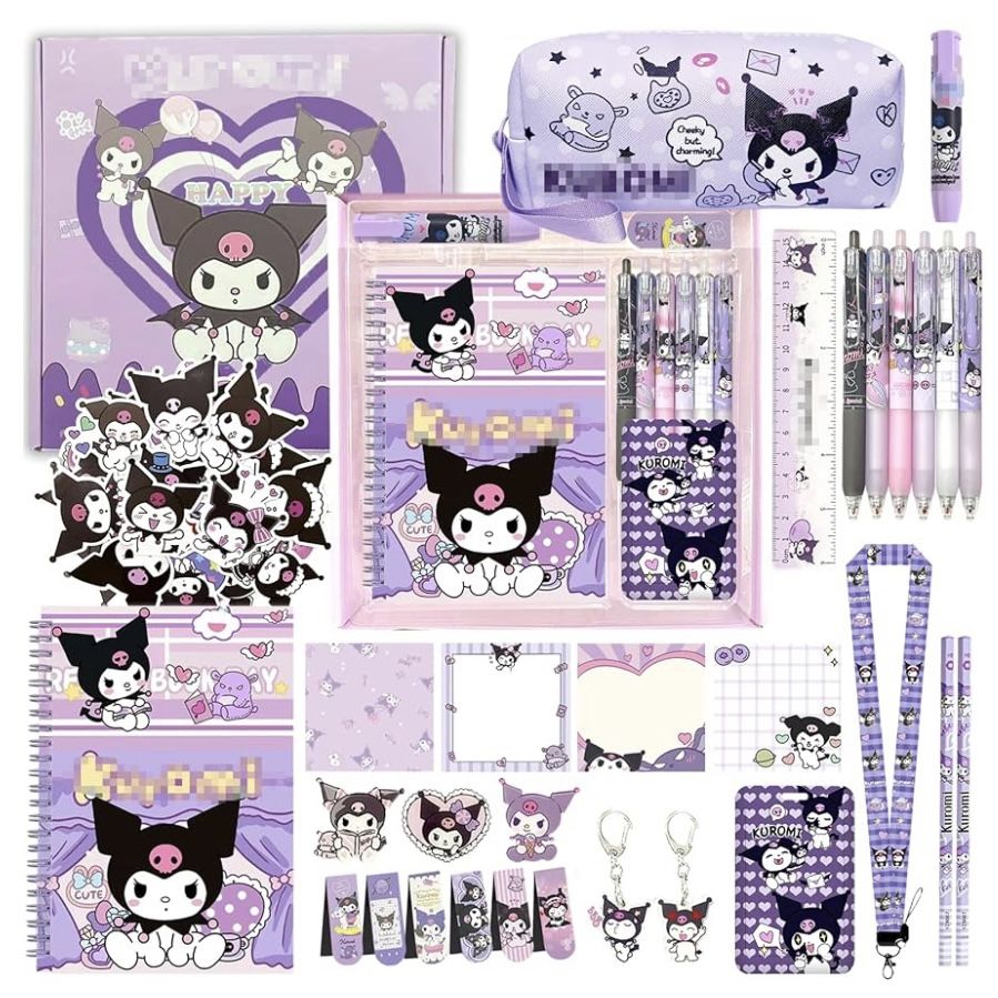 Kuromi School Supplies Set - Cute Stationery Kit for Kids, 12-Piece Supplies Set with Ballpoint Pens, Spiral Notebook, Pencil Case And More 