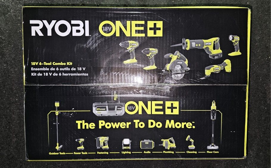 RYOBI
ONE+ 18V Cordless 6-Tool Combo Kit with 1.5 Ah Battery, 4.0 Ah Battery, and Charger