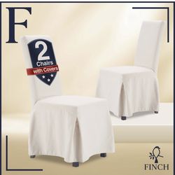 Set of 2 Hayes Slipcover Dining Chair Ivory - Finch: Polyester Upholstery, Wood Frame, Removable Cover, Modern Style