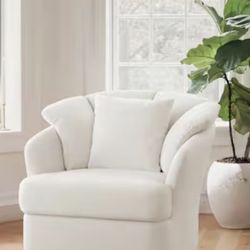 Rowena Oversized Beige Upholstered Fabric Swivel Accent Chair with Double Cushion Swivel Arm Chair