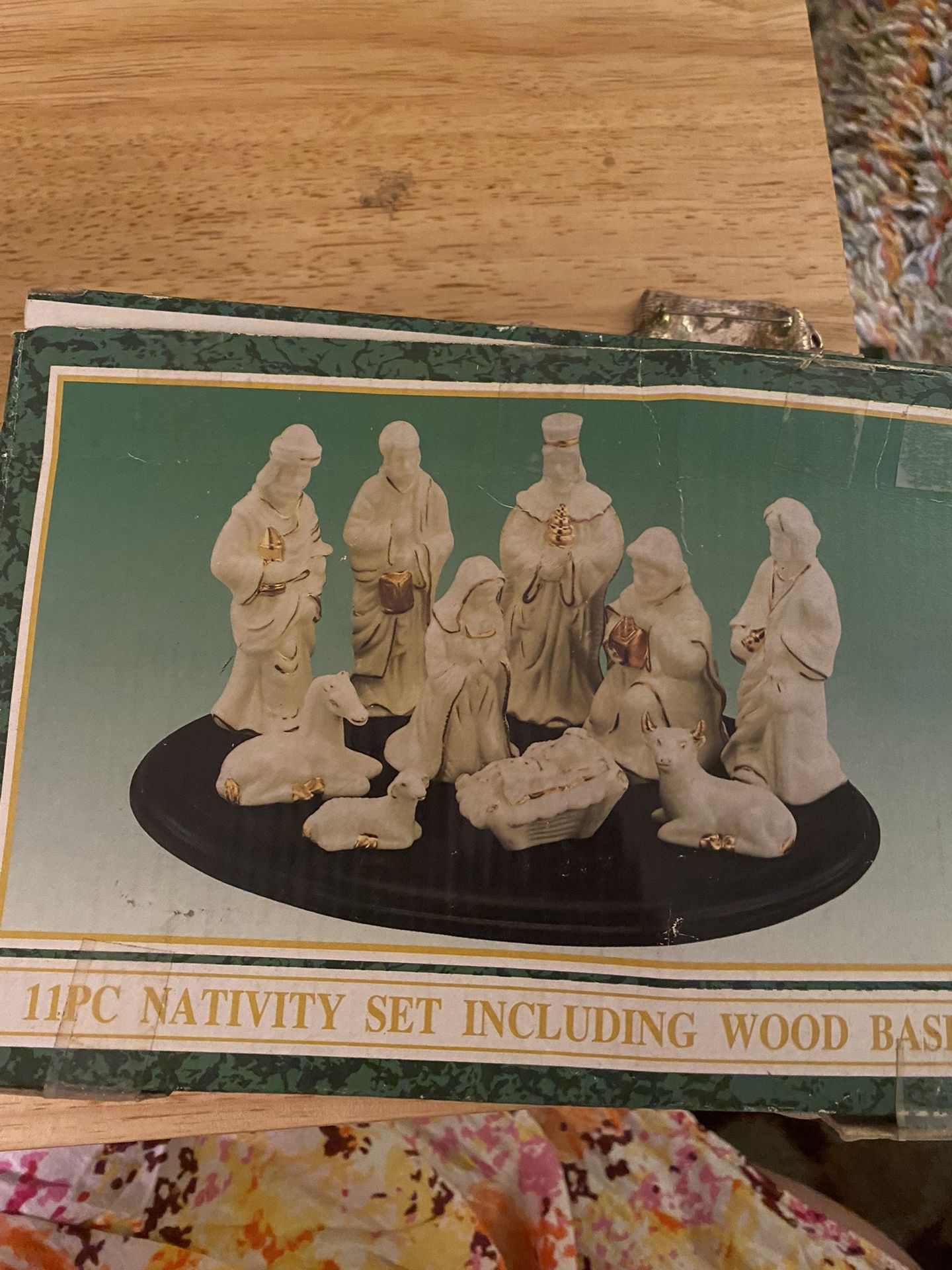 New Nativity Set Including Wood Base