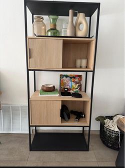 Modern Black Metal and Wood Bookshelf