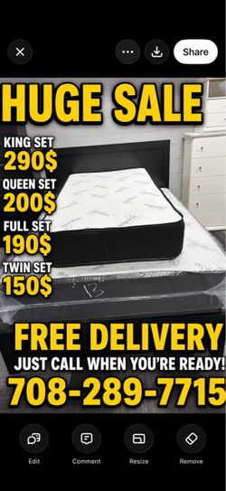 Huge sale for Mattress And Box Twin size #mattress and box 150.$ full 190$ Queen 200$ king 290$. free delivery free set up 708….289…7715… cash or Zell