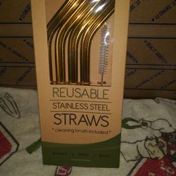 New In Box. Reusable Stainless Steel Straws. With Cleaning Brush.