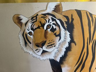 Large Vintage Acrylic Painting Tiger