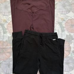 Lot of 2 PINK Victoria's Secret Flared and Jogger Sweat Pants Burgundy Black LG