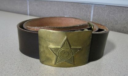 Rare MILITARY Soviet Vintage USSR leather Belt Army Bronze buckle