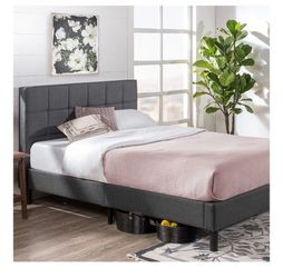 Gray Upholstered Platform Bed Frame