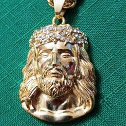 New Stainless Steel Gold Tone Jusus Pendant 26in 5mm Has Rhinestone Mpu Serious Buyers Don't Deliver Cash Only 