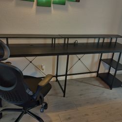 Extra Long Carbon Fiber Style Computer Desk With Computer Chair
