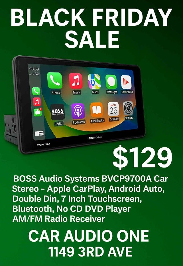 Boss AppleCarPlay AndroidAuto Stereo Receiver Bluetooth Am Fm