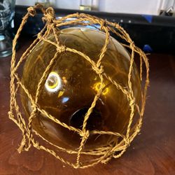 6” NAUTICAL AMBER GLASS HAND BLOWN FISHING FLOAT BUOY ROPE TIKI