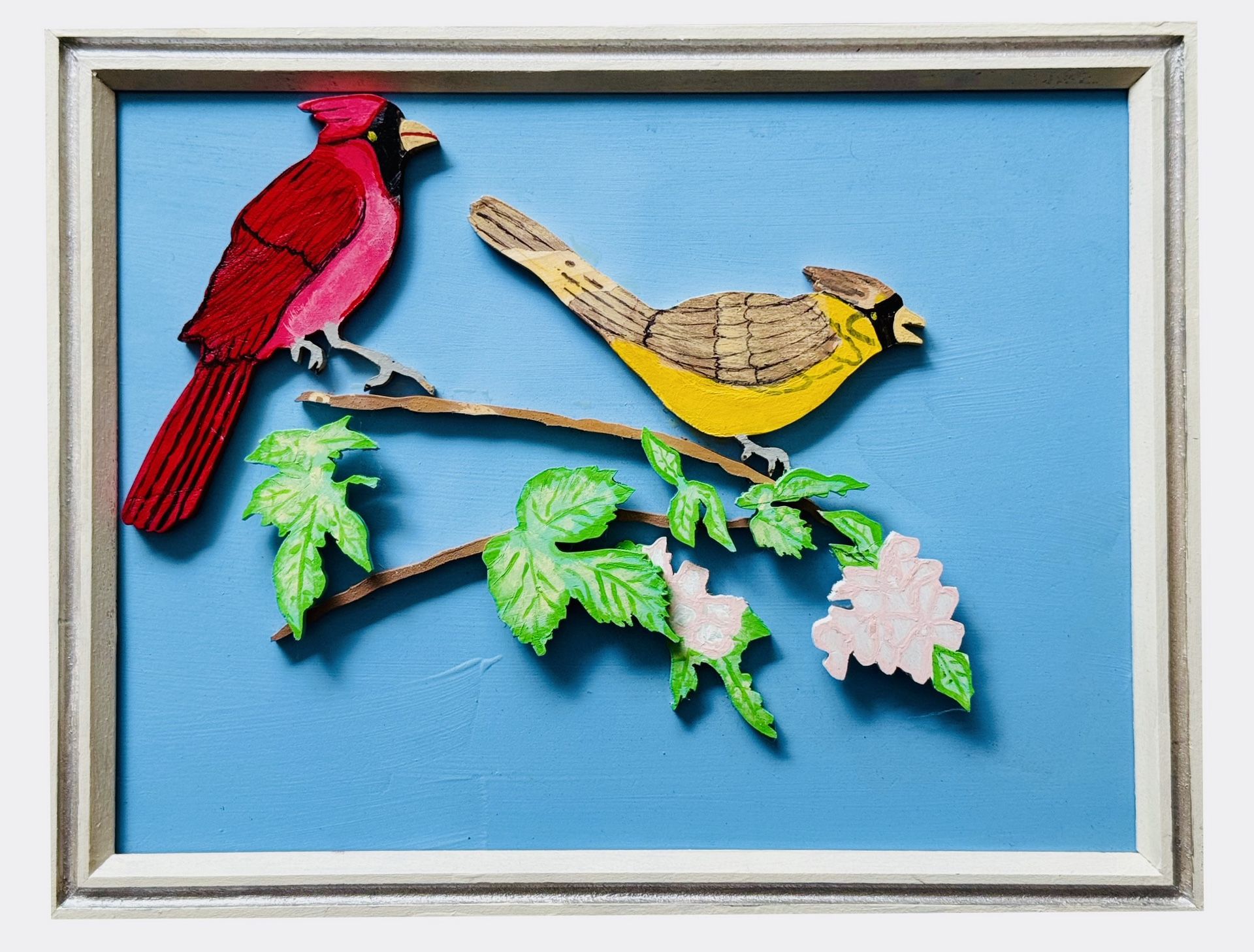 Antique Handcrafted Wooden Cardinal Art by Bruce Barker