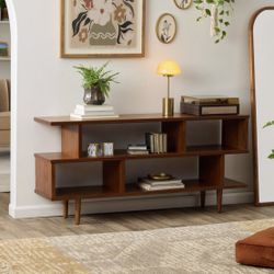 Ashlyn Walnut Brown Wood Bookshelf