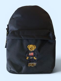 Polo Ralph Lauren Backpack Full Size Laptop Unisex Navy Blue Bear School Bag NWT