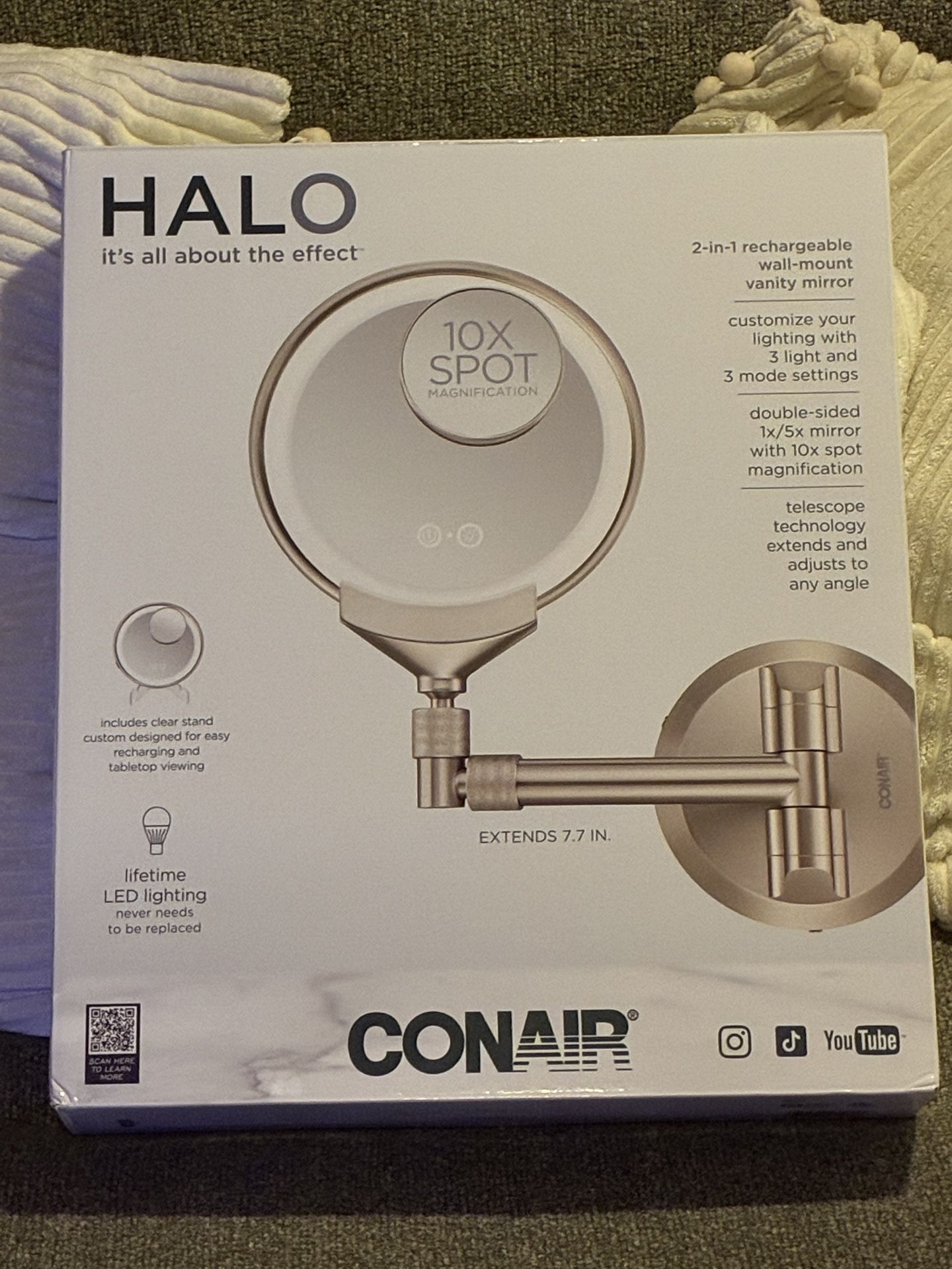 Conair Halo 2 -in-1 Rechargeable Wall Mount Vanity Mirror
