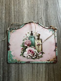 4x6 Vintage Floral Perfume Bottle wood Wall Sign
